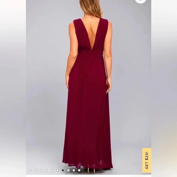 Lulu's burgundy plunging neckline side slit holiday maxi dress size XS - Picture 5 of 15